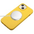 For iPhone 14 Plus Wheat MagSafe Magnetic Straw Material + TPU Phone Case with Lanyard(Yellow)