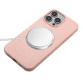 For iPhone 13 Pro Max Wheat MagSafe Magnetic Straw Material + TPU Phone Case with Lanyard(Pink)