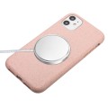 For iPhone 12 Wheat MagSafe Magnetic Straw Material + TPU Phone Case with Lanyard(Pink)