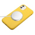 For iPhone 11 Wheat MagSafe Magnetic Straw Material + TPU Phone Case with Lanyard(Yellow)