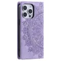 For iPhone 15 Pro Max Totem Embossed Magnetic Leather Phone Case(Purple)