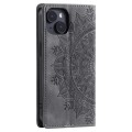 For iPhone 15 Plus Totem Embossed Magnetic Leather Phone Case(Grey)