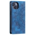 For iPhone 14 Plus Totem Embossed Magnetic Leather Phone Case(Blue)