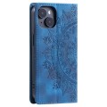 For iPhone 14 Totem Embossed Magnetic Leather Phone Case(Blue)