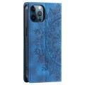 For iPhone 12 Pro Max Totem Embossed Magnetic Leather Phone Case(Blue)