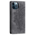 For iPhone 12 / 12 Pro Totem Embossed Magnetic Leather Phone Case(Grey)