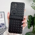 For Huawei P50 Three-piece Set Woven Texture Folding PU Phone Case(Black)