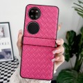 For Huawei P50 Three-piece Set Woven Texture Folding PU Phone Case(Rose Red)