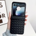 For Motorola Razr 40 Ultra Three-piece Set Woven Texture Folding PU Phone Case(Black)