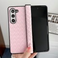 For Samsung Galaxy Z Fold5 Three-piece Set Woven Texture Folding PU Phone Case(Pink)