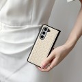For Samsung Galaxy Z Fold5 Three-piece Set Woven Texture Folding PU Phone Case(Pink)