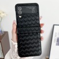 For Samsung Galaxy Z Flip3 Three-piece Set Woven Texture Folding PU Phone Case(Black)