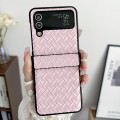 For Samsung Galaxy Z Flip3 Three-piece Set Woven Texture Folding PU Phone Case(Pink)
