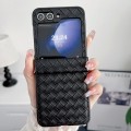 For Samsung Galaxy Z Flip5 Three-piece Set Woven Texture Folding PU Phone Case(Black)