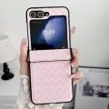 For Samsung Galaxy Z Flip5 Three-piece Set Woven Texture Folding PU Phone Case(Pink)