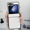 For Samsung Galaxy Z Flip5 Three-piece Set Woven Texture Folding PU Phone Case(White)