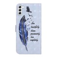 For Samsung Galaxy S24 5G Oil Embossed 3D Drawing Leather Phone Case(Blue Feather)
