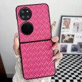 For Huawei P50 Woven Texture Folding PU Phone Case(Rose Red)