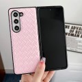 For Samsung Galaxy Z Fold5 Woven Texture Folding PU Phone Case(Pink)