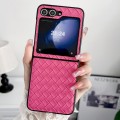 For Samsung Galaxy Z Flip5 Woven Texture Folding PU Phone Case(Rose Red)