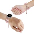 For Apple Watch SE 44mm Beaded Onyx Retractable Chain Watch Band(Pink)