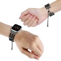 For Apple Watch Series 7 41mm Beaded Pearl Retractable Chain Watch Band(Black)