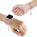 For Apple Watch SE 44mm Beaded Pearl Retractable Chain Watch Band(Pink)