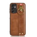 For Samsung Galaxy A15 4G Wristband Leather Back Phone Case(Brown)