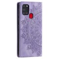 For Samsung Galaxy A21s Totem Embossed Magnetic Leather Phone Case(Purple)