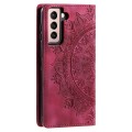 For Samsung Galaxy S21 FE 5G Totem Embossed Magnetic Leather Phone Case(Red)