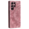 For Samsung Galaxy S22 Ultra 5G Totem Embossed Magnetic Leather Phone Case(Rose Gold)