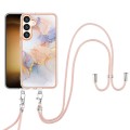 For Samsung Galaxy S24+ 5G Electroplating Pattern IMD TPU Shockproof Case with Neck Lanyard(Milky Wa