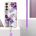 For Samsung Galaxy S24+ 5G Electroplating Pattern IMD TPU Shockproof Case with Neck Lanyard(Purple F