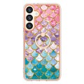 For Samsung Galaxy S24+ 5G Electroplating Pattern IMD TPU Shockproof Case with Rhinestone Ring Holde