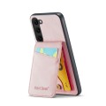 For Samsung Galaxy S24+ 5G Fierre Shann Crazy Horse Card Holder Back Cover PU Phone Case(Pink)