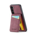 For Samsung Galaxy S24+ 5G Fierre Shann Crazy Horse Card Holder Back Cover PU Phone Case(Wine Red)
