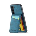 For Samsung Galaxy S24+ 5G Fierre Shann Crazy Horse Card Holder Back Cover PU Phone Case(Blue)