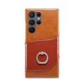 For Samsung Galaxy S24 Ultra 5G Fierre Shann Oil Wax Texture Genuine Leather Back Phone Case(Brown)