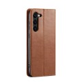 For Samsung Galaxy S24+ 5G Fierre Shann PU Genuine Leather Texture Phone Case(Brown)
