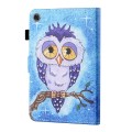 For Samsung Galaxy Tab A9 Coloured Drawing Stitching Smart Leather Tablet Case(Blue Owl)