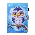 For Samsung Galaxy Tab A9+ Coloured Drawing Stitching Smart Leather Tablet Case(Blue Owl)