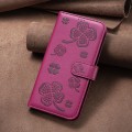 For OPPO A59 5G Four-leaf Embossed Leather Phone Case(Rose Red)