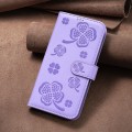 For OPPO A59 5G Four-leaf Embossed Leather Phone Case(Purple)
