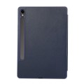 For Samsung Galaxy Tab S9 FE 3-Fold Pure Color TPU Leather Tablet Case with Pen Slot(Dark Blue)