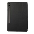 For Samsung Galaxy Tab S9+ 3-Fold Pure Color TPU Leather Tablet Case with Pen Slot(Black)
