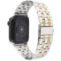 For Apple Watch SE 2023 44mm 22mm Ultra-thin Five Beads Stainless Steel Watch Band(Silver Gold)