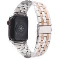 For Apple Watch SE 2023 44mm 22mm Ultra-thin Five Beads Stainless Steel Watch Band(Silver Rose Gold)