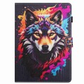 For Samsung Galaxy Tab A9 Painted Pattern Stitching Smart Leather Tablet Case(Colorful Wolf)