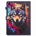 For Samsung Galaxy Tab A9 Painted Pattern Stitching Smart Leather Tablet Case(Colorful Wolf)