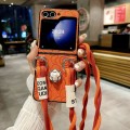 For Samsung Galaxy Z Flip3 5G Impression Camellia Pattern Protective Phone Case with Long Lanyard(Or